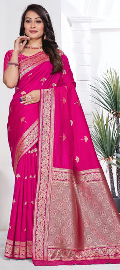 Purple and Violet color Saree in Silk fabric with Weaving work