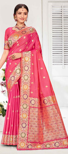 Pink and Majenta color Saree in Silk fabric with Weaving, Zari work