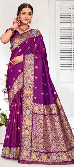 Purple and Violet color Saree in Silk fabric with Weaving, Zari work