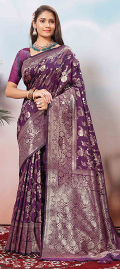 Purple and Violet color Saree in Art Silk fabric with Weaving, Zari work