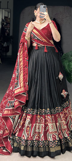 Green color Lehenga in Tussar Silk fabric with Foil Print, Printed work
