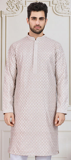 Beige and Brown color Kurta in Cotton fabric with Thread work