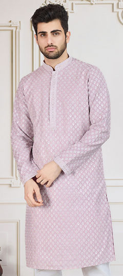 Purple and Violet color Kurta in Cotton fabric with Thread work