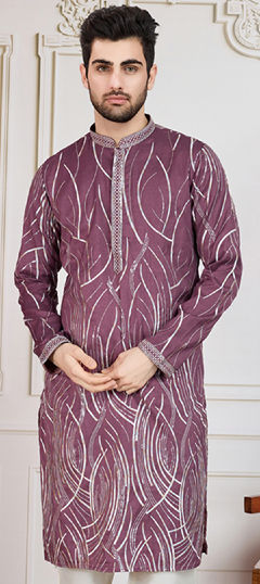 Purple and Violet color Kurta in Polyester Silk fabric with Thread work