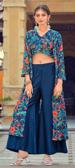 Blue color Salwar Kameez in Silk fabric with Floral, Printed work