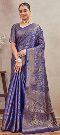 Blue color Saree in Blended, Silk fabric with Weaving, Zari work