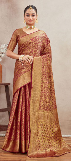 Purple and Violet color Saree in Blended, Silk fabric with Weaving, Zari work