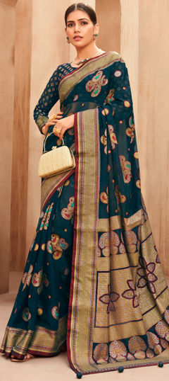 Blue color Saree in Georgette fabric with Weaving work