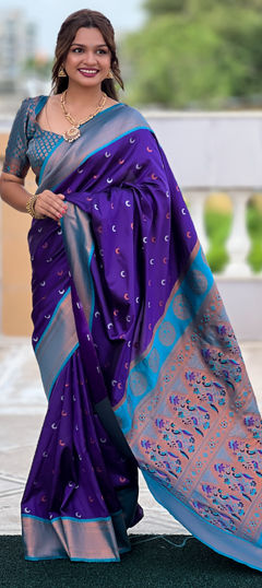 Blue color Saree in Silk fabric with Weaving work
