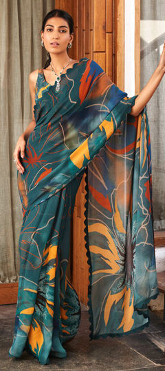Blue color Saree in Art Silk fabric with Printed work