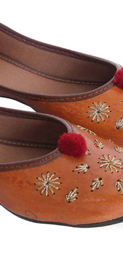 Beige and Brown color Women Shoes in Synthetic fabric with Thread work