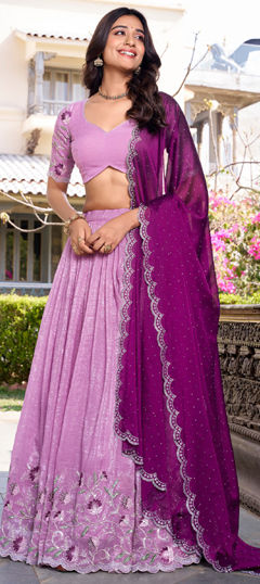 Pink and Majenta color Lehenga in Silk fabric with Embroidered, Sequence, Thread work