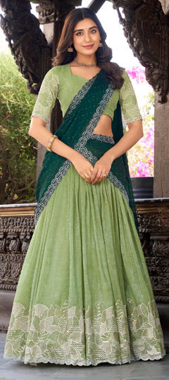 Blue color Lehenga in Silk fabric with Embroidered, Sequence, Thread work
