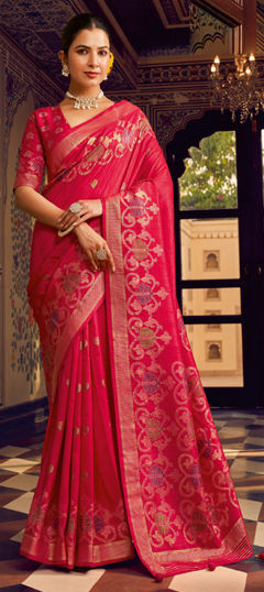 Red and Maroon color Saree in Art Silk fabric with Weaving work