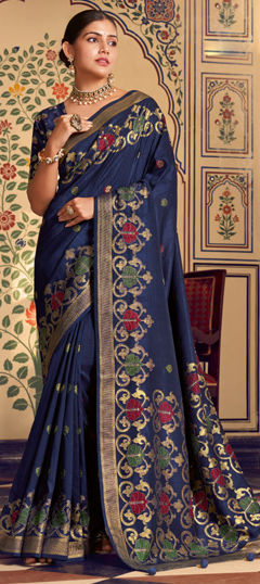 Blue color Saree in Art Silk fabric with Weaving work
