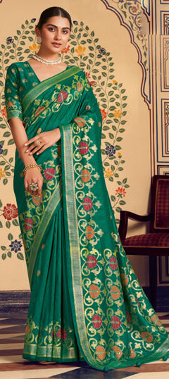 Green color Saree in Art Silk fabric with Weaving work