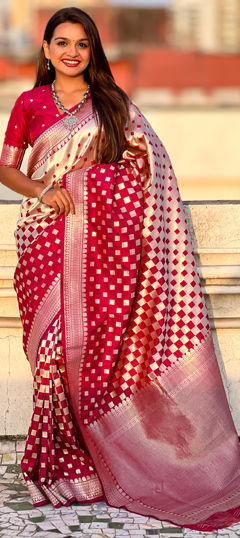 Beige and Brown color Saree in Banarasi Silk fabric with Weaving, Zari work