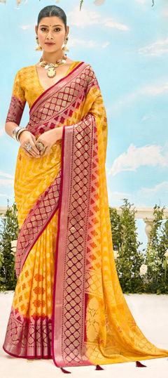Yellow color Saree in Silk fabric with Weaving work