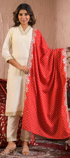 White and Off White color Salwar Kameez in Rayon fabric with Embroidered, Sequence, Thread work