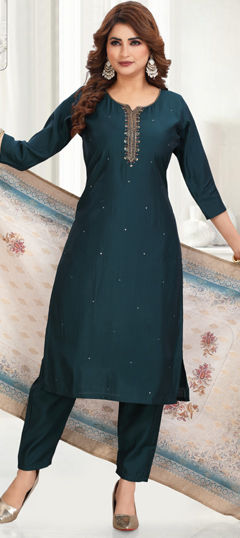 Blue color Salwar Kameez in Silk fabric with Cut Dana, Sequence, Thread work