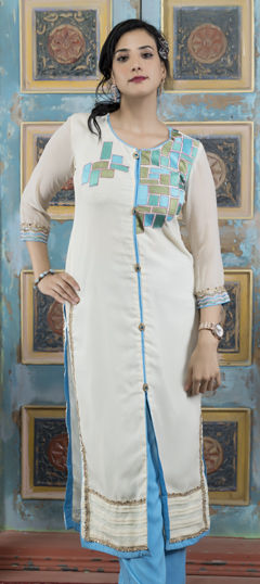 White and Off White color Kurti in Georgette fabric with Embroidered, Resham, Thread work