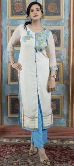 White and Off White color Salwar Kameez in Georgette fabric with Embroidered, Resham, Thread work