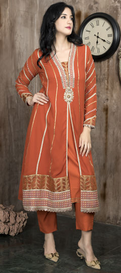 Red and Maroon color Salwar Kameez in Georgette fabric with Embroidered, Gota Patti, Printed work