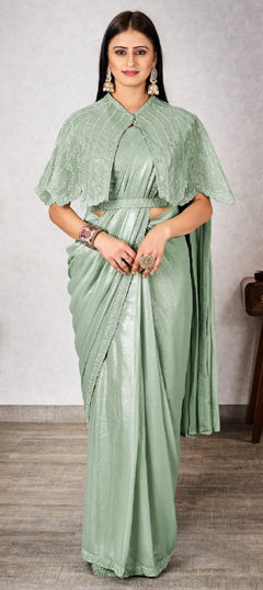 Green color Readymade Saree in Georgette fabric with Embroidered, Resham, Thread work