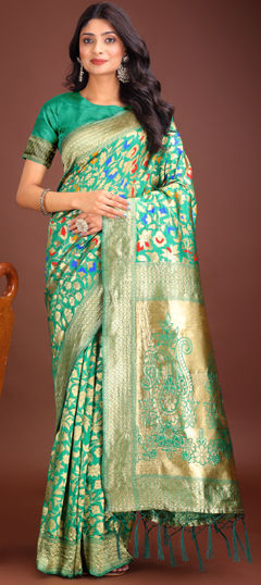Green color Saree in Art Silk fabric with Weaving work