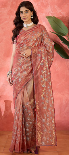Purple and Violet color Saree in Net fabric with Embroidered, Sequence, Thread work