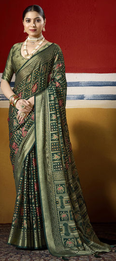Green color Saree in Silk fabric with Weaving work