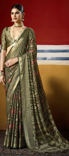 Green color Saree in Silk fabric with Weaving work