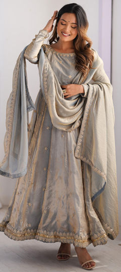 Black and Grey color Salwar Kameez in Art Silk fabric with Sequence, Thread, Zari work