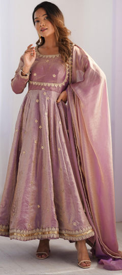 Purple and Violet color Salwar Kameez in Art Silk fabric with Sequence, Thread, Zari work