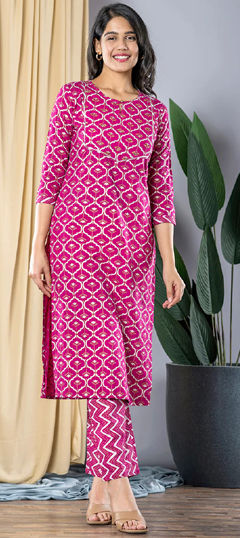 Pink and Majenta color Salwar Kameez in Rayon fabric with Printed work