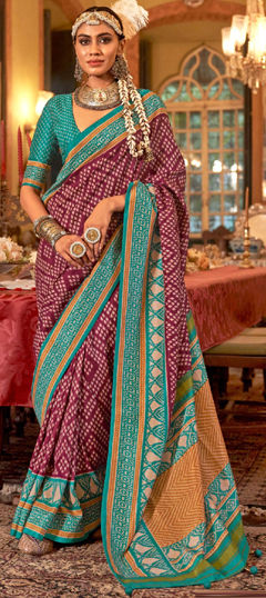 Red and Maroon color Saree in Art Silk fabric with Printed work