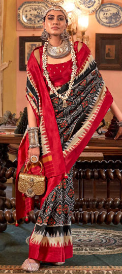 Black and Grey color Saree in Art Silk fabric with Printed work