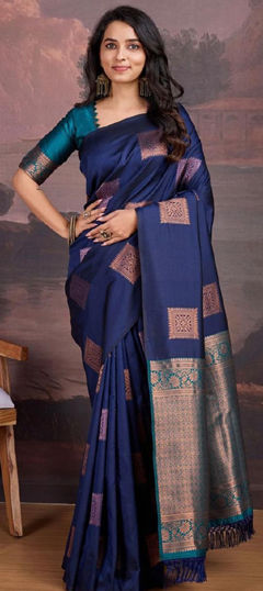 Blue color Saree in Silk fabric with Weaving work