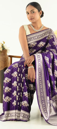 Purple and Violet color Saree in Silk fabric with Weaving work