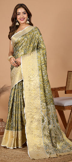 Green color Saree in Art Silk fabric with Weaving, Zari work