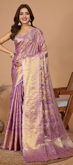 Purple and Violet color Saree in Art Silk fabric with Weaving, Zari work
