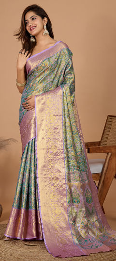 Green color Saree in Art Silk fabric with Weaving, Zari work