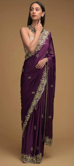Purple and Violet color Saree in Silk fabric with Sequence, Thread work