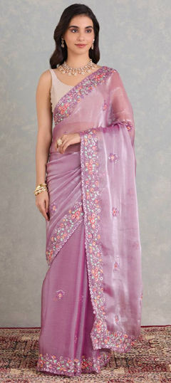 Pink and Majenta color Saree in Chinon Silk fabric with Cut Dana, Sequence, Thread work