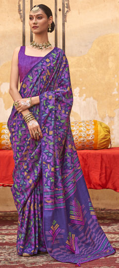 Purple and Violet color Saree in Art Silk fabric with Printed work