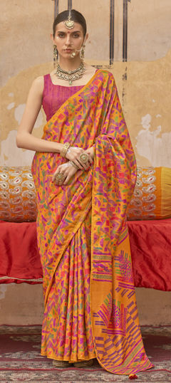 Yellow color Saree in Art Silk fabric with Printed work