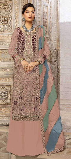 Pink and Majenta color Salwar Kameez in Faux Georgette fabric with Embroidered, Sequence, Thread, Zircon work