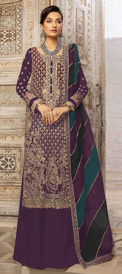 Purple and Violet color Salwar Kameez in Faux Georgette fabric with Embroidered, Sequence, Thread, Zircon work