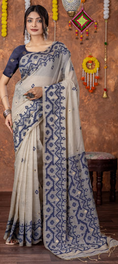 Blue color Saree in Cotton fabric with Weaving work