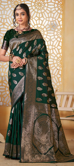 Green color Saree in Silk fabric with Weaving, Zari work